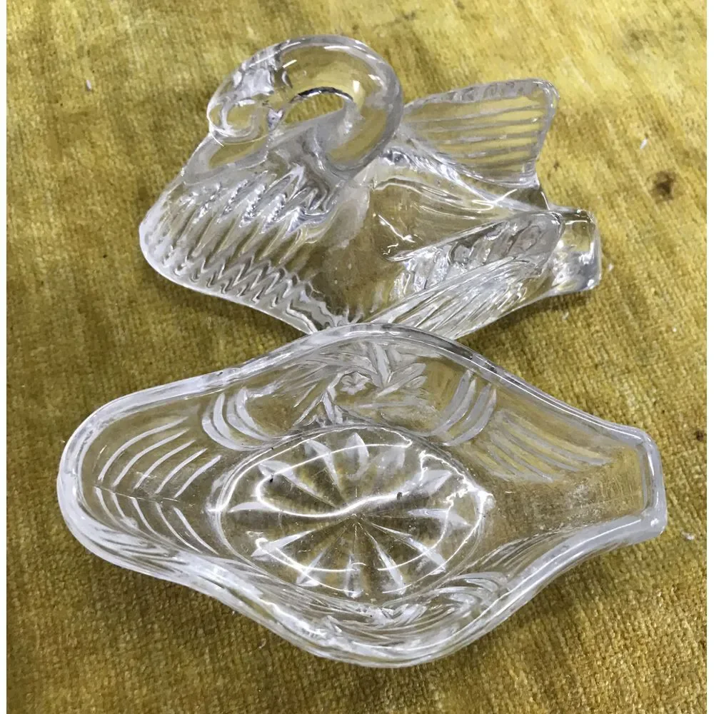 Lead Crystal Clear Glass Swan Trinket Box With Lid Jewelry Ring Dish Vintage‎